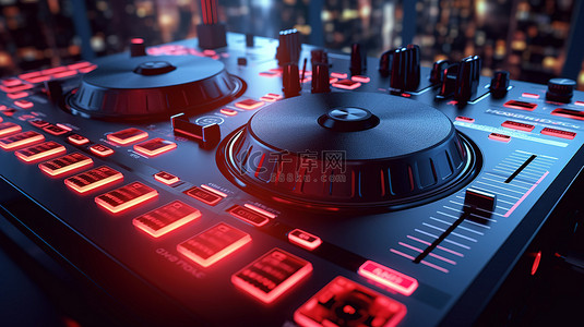 爱情音乐背景图片_DJ 控制器的 3D 渲染，具有红色的心