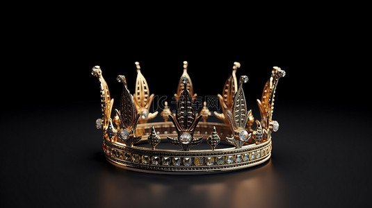 黑色背景下富丽堂皇的金冠的 3D 渲染