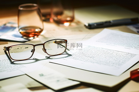 眼镜和手帕背景图片_靠近一页记事卡的眼镜