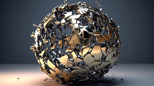 抽象 3D 渲染中的混沌结构低聚金属球