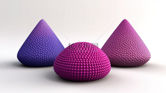 充满活力的紫色金字塔球体与逼真的织物纹理令人惊叹的 3D 设计