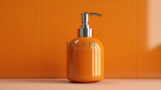 充满活力的橙色房间 3d 图标中时尚的金色单色皂液器