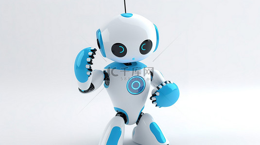 可爱的机器人背景图片_可爱的机器人 3D 渲染，白色背景下带有蓝色 wi fi 符号