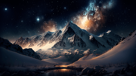 星空雪山夜晚背景