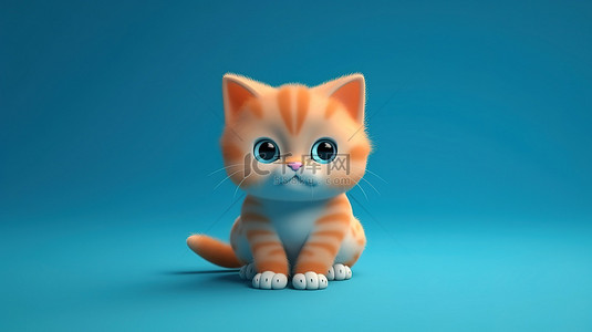 蓝色背景下 3D 数字艺术形式的可爱橙色猫科动物