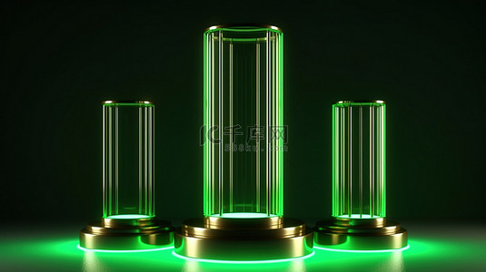 壁纸线条背景图片_3d 霓虹绿色豪华产品展示在垂直圆柱讲台上，配有金色装饰品