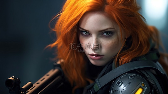 女性的长发背景图片_令人惊叹的红头科幻刺客赏金猎人的 3D 渲染
