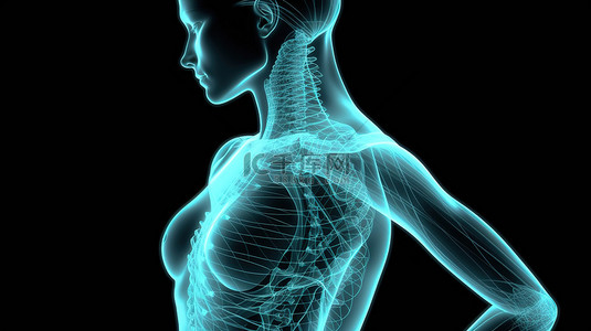 医用床板背景图片_数字插图：一名穿着医用服装的妇女紧握酸痛的肩膀