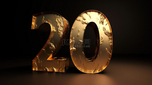 庆祝 20 岁生日的 3d 渲染中的金色字母