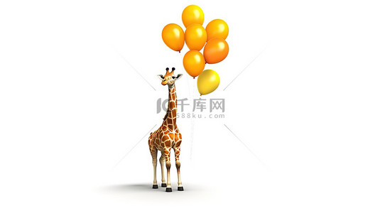 动物派对背景图片_白色孤立长颈鹿气球动物的 3D 插图