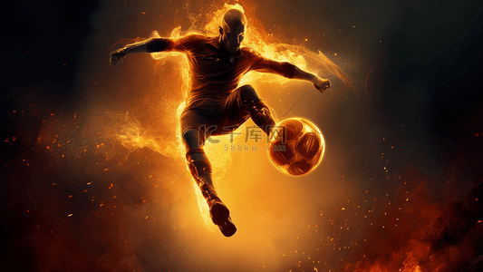 竞赛背景背景图片_足球运动员燃烧火焰特效广告背景