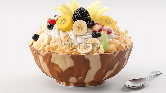 日本酵素背景图片_白色背景下香蕉味冰苏刨冰的卡通风格 3D 渲染