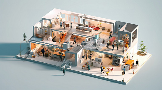 数字化工作背景图片_与设计师一起在幕后创建 3D 房屋渲染