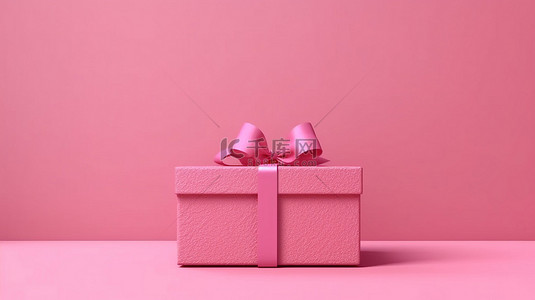精致的粉色礼品盒，白色背景和自定义文本 3D 模型的空间