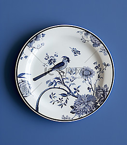 蓝色的鸟背景图片_玛丽路易丝纳尔逊蓝色复古鸟盘