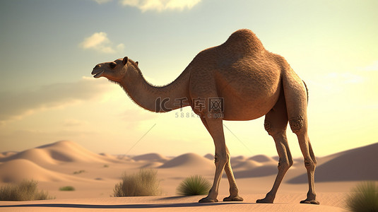 在 3d 渲染中描绘的骆驼