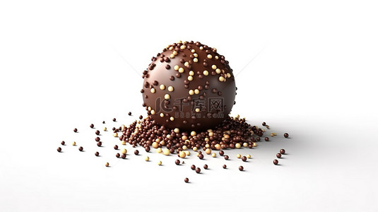 美味的巧克力球，在孤立的背景 3D 插图上撒上糖粉