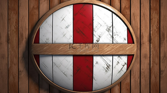 中世纪盾牌，带有 3d 红色和白色条纹木插图