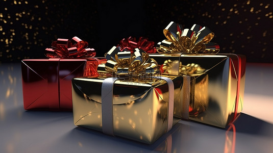 节日礼物边框背景图片_圣诞节和新年的节日 3D 渲染礼物
