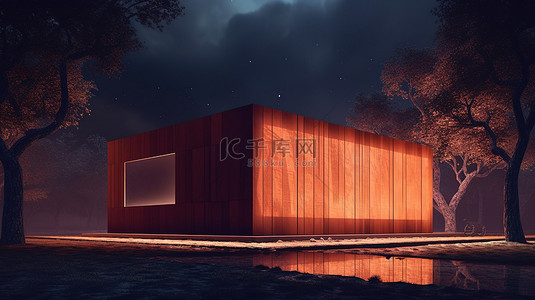 床木板背景图片_受自然启发的 3D 渲染，展示了一座光线惊人的房子，由改造后的集装箱制成，上面覆盖着木板