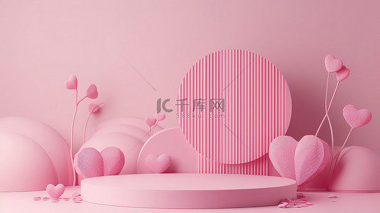 浪漫粉红色妇女节电商展台背景素材