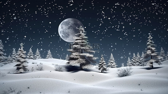 白色3d雪花背景图片_喜庆的松树和雪圣诞节背景令人惊叹的 3D 插图