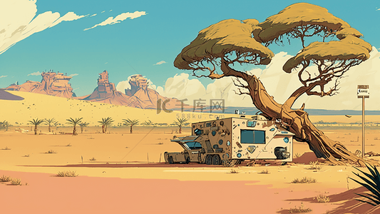 沙漠漫画风绿洲背景