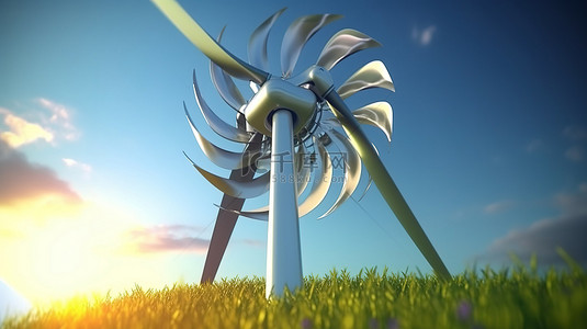 可持续性创新背景图片_用于可持续能源生产的创新风力涡轮机设计 3D 渲染