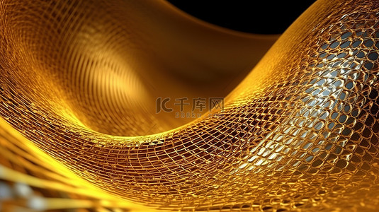 豪华 3D 模型，展示了闪闪发光的金线网波背景，用于产品展示和品牌推广