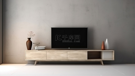 现代空间中的时尚电视柜，具有 3D 渲染的简约风格