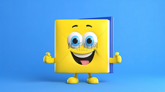 假期安全教育背景图片_白色广告台上带有蓝色书吉祥物的黄色背景的 3D 渲染