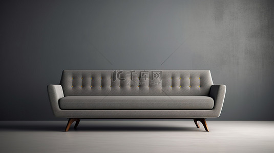 现代沙发在中性灰色背景上以 3D 渲染，用于创意模型或广告设计