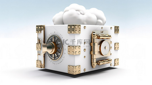 安全云存储 3D 渲染组合锁，用于隔离白色背景上的数据保护