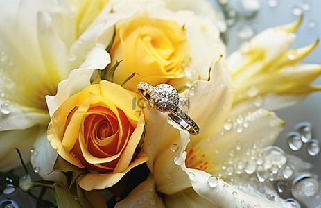 新娘花束与金色结婚戒指