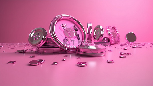 粉红色背景上的 nft 加密货币插图数字艺术音乐买卖概念