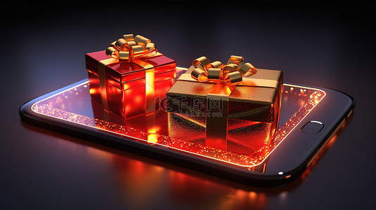 在智能手机 3D 渲染上体验圣诞购物的乐趣