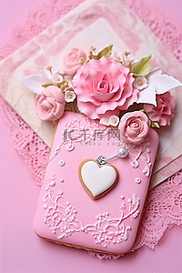 饼干玫瑰粉色卡和粉色字母
