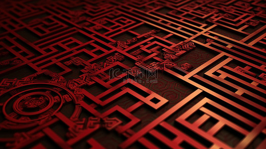 中式菜单模板背景图片_具有红色设计背景和 3D 中国图案的模板