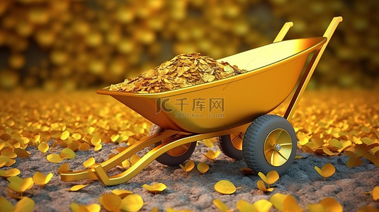 南瓜独轮车背景图片_用于园艺和建筑 3D 渲染的金色独轮车