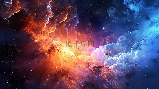 气体背景图片_星团中的彩色气体云和行星令人惊叹的抽象空间 3D 呈现