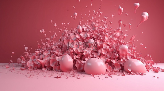 抽象背景上粉红色颗粒的简约 3D 插图
