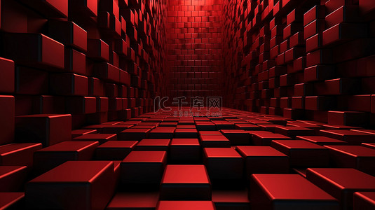 深红色立方体墙以醒目的 3D 渲染栩栩如生