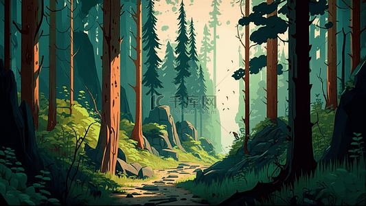 森林插画风格背景