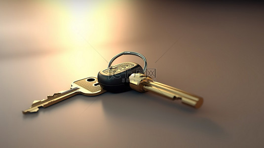 插图 3D 锁和车钥匙