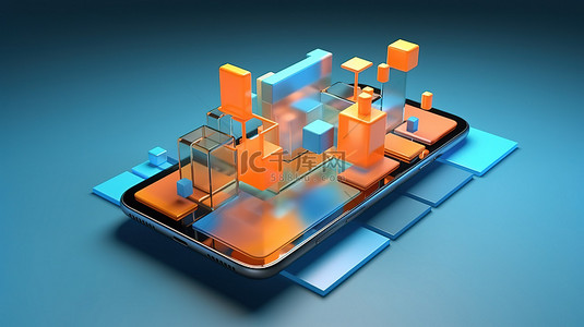 手机橙色背景图片_技术为智能手机注入了 3D 渲染的橙色和蓝色抽象几何组合