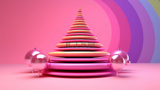 粉红色的圣诞节 3d 彩虹庆祝活动