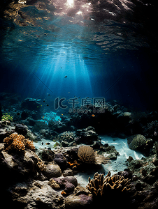 珊瑚海底世界海水光线摄影广告背景