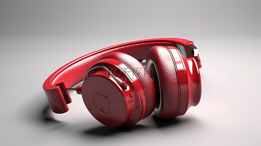 孤立的白色背景与红色复古耳机 3D 插图和图标