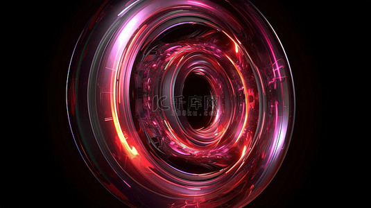 3D 渲染粉色和红色圆形螺旋中的多彩抽象分形，具有门户和音量控制