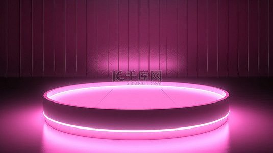 大型舞台背景背景图片_带照明 3d 渲染的粉色阴影的大型平面圆形展示台